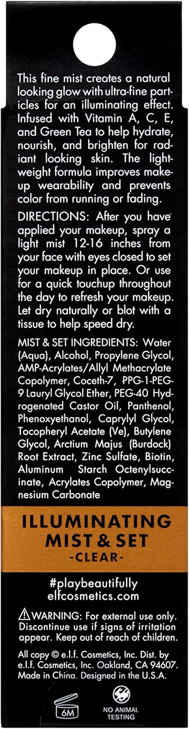 e.l.f. Illuminating Mist & Set Spray – Hydrating Glow with Green Tea & Vitamins A, B, C | Refreshes & Sets Makeup | 60ml