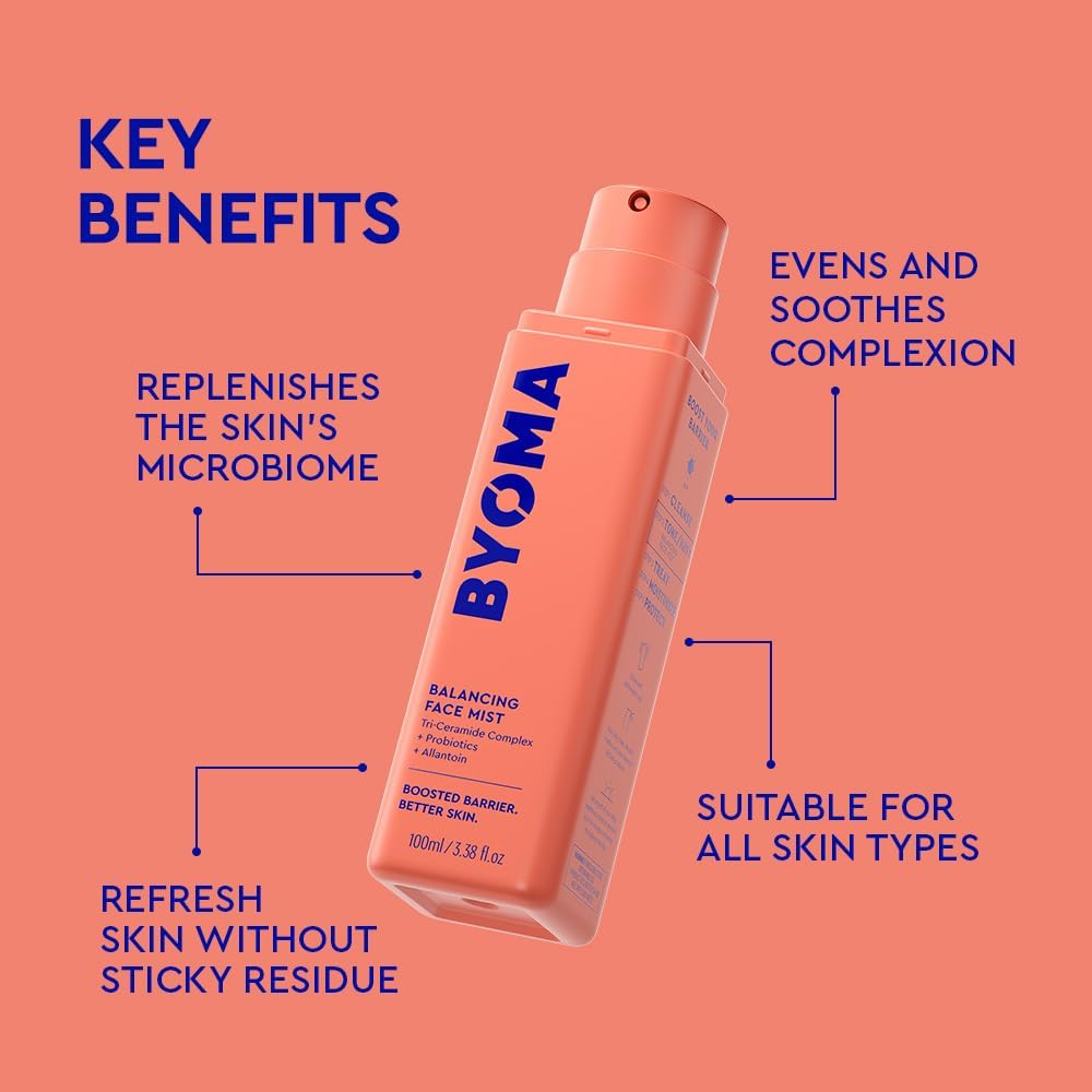 BYOMA Balancing Face Mist (100ml) pH-Balanced Toner Spray with Ceramides, Probiotics & Allantoin Alcohol-Free • Hydrating • Soothing