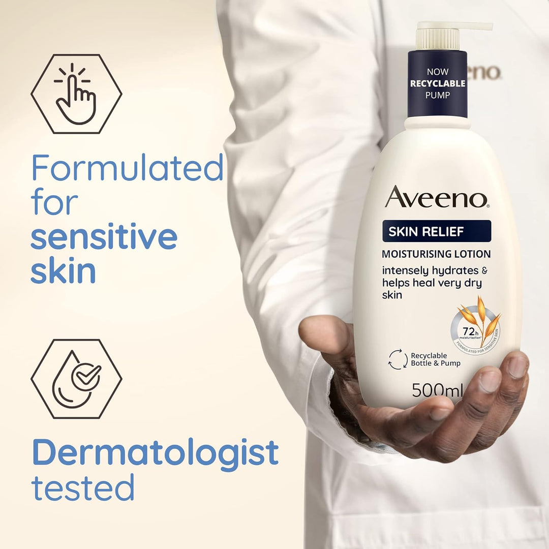 Aveeno Skin Relief Moisturizing Lotion – 500ml Unscented, 72-Hour Hydration for Sensitive Skin