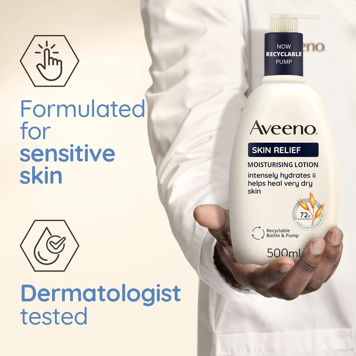 Aveeno Skin Relief Moisturizing Lotion – 500ml Unscented, 72-Hour Hydration for Sensitive Skin