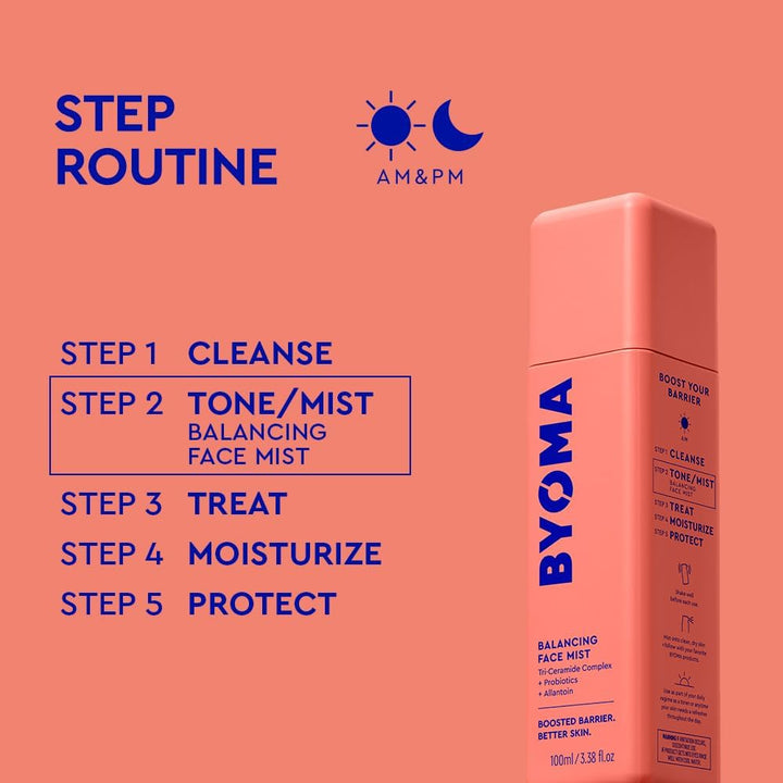 BYOMA Balancing Face Mist (100ml) pH-Balanced Toner Spray with Ceramides, Probiotics & Allantoin Alcohol-Free • Hydrating • Soothing