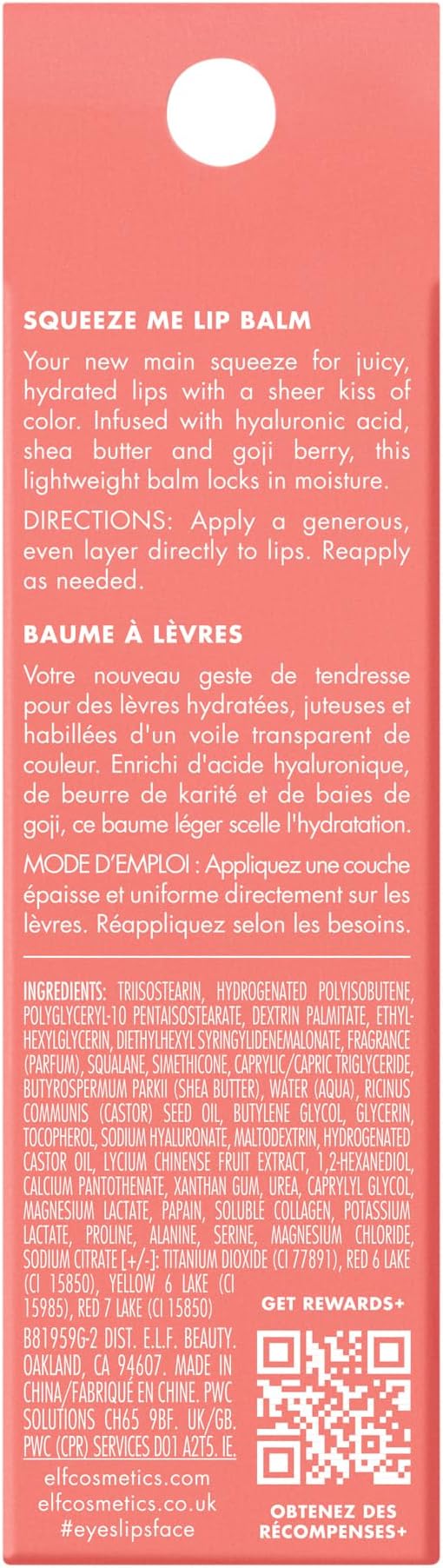 e.l.f. Squeeze Me Lip Balm – Strawberry | Hydrating Tinted Balm with Hyaluronic Acid | Vegan & Cruelty-Free