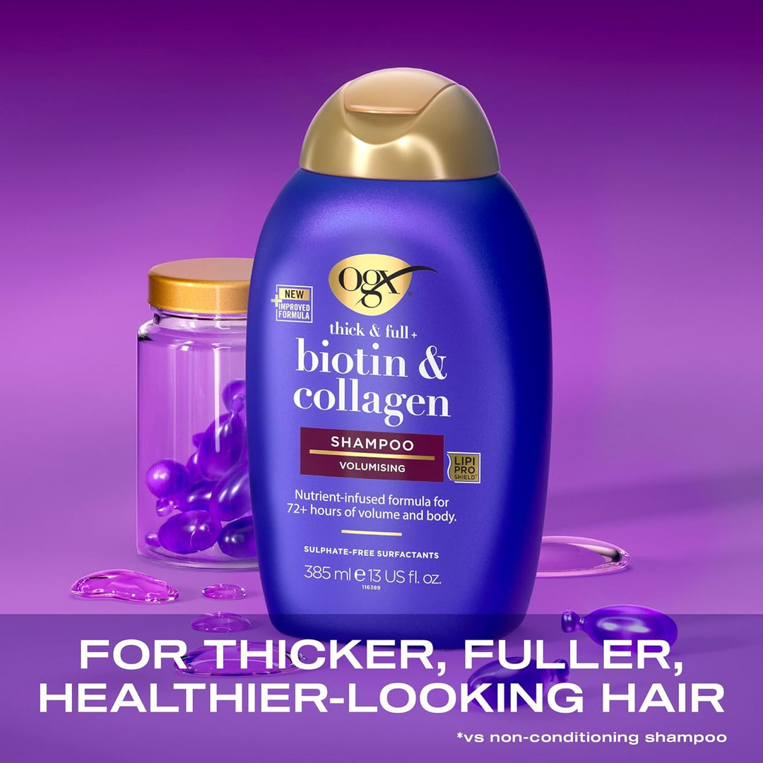 OGX Biotin & Collagen Volumising Shampoo 385ml | For Fine, Flat Hair | Sulfate-Free Surfactants
