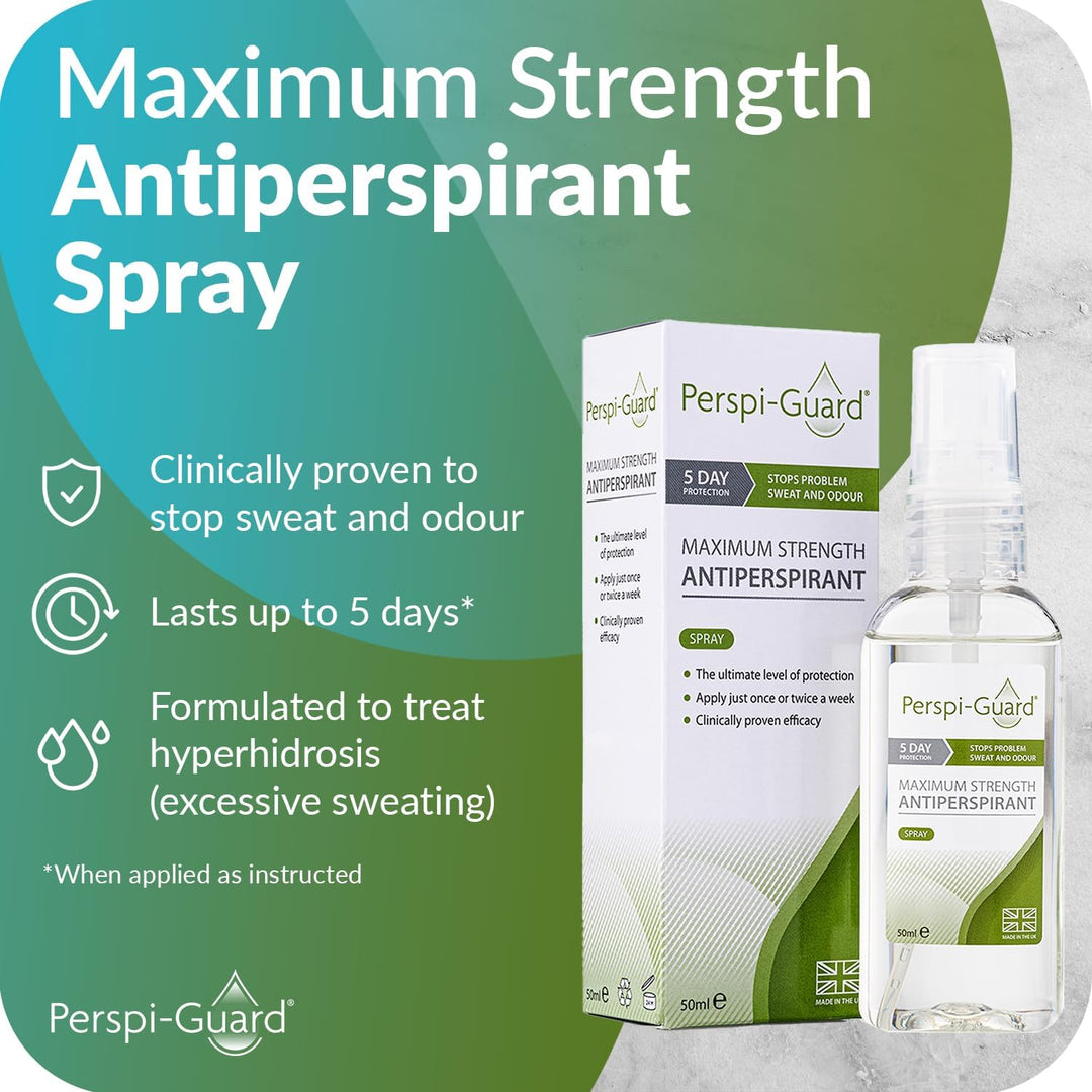 Perspi-Guard Maximum Strength Antiperspirant Spray – 50ml (1-Pack) Clinically Proven Protection for Excessive Sweating & Hyperhidrosis | Unscented & Gentle on Skin
