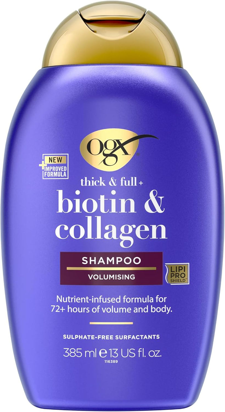 OGX Biotin & Collagen Volumising Shampoo 385ml | For Fine, Flat Hair | Sulfate-Free Surfactants