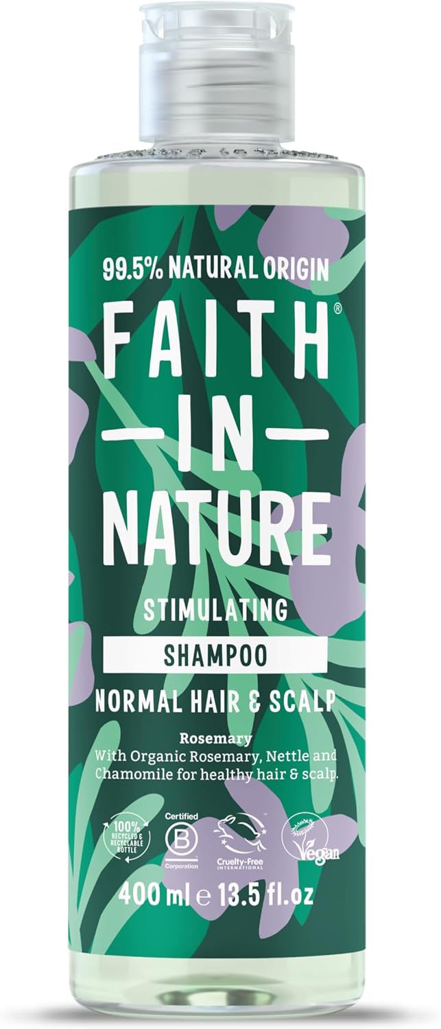 Faith In Nature Natural Rosemary Shampoo 400ml | Stimulating Formula for Normal Hair & Scalp Vegan • Cruelty-Free • SLS & Paraben Free