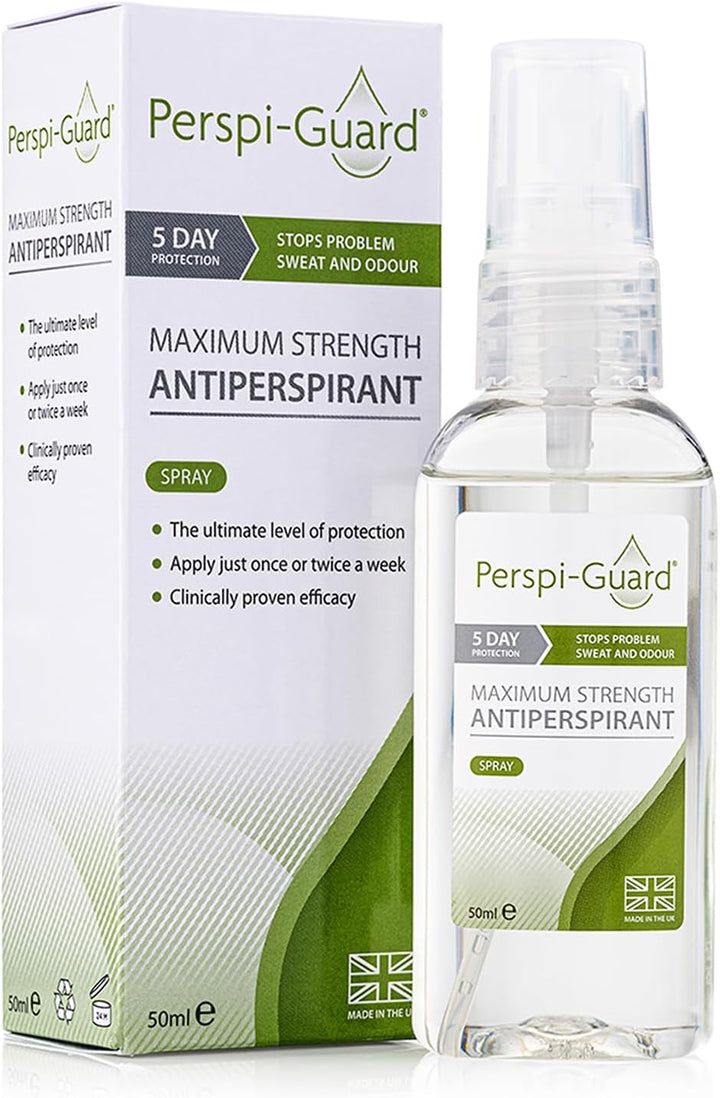 Perspi-Guard Maximum Strength Antiperspirant Spray – 50ml (1-Pack) Clinically Proven Protection for Excessive Sweating & Hyperhidrosis | Unscented & Gentle on Skin