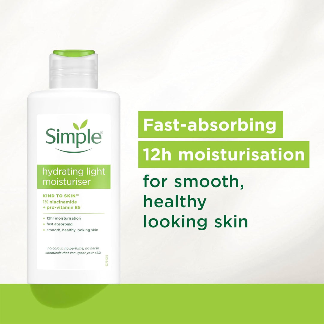 Simple Kind to Skin Hydrating Light Moisturiser 125ml | 12-Hour Hydration with Pro-Vitamins B5 & E Lightweight • Gentle • Dermatologist-Tested