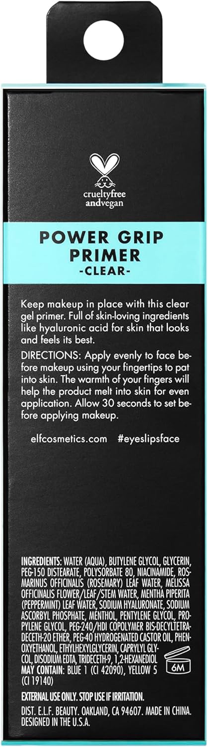 e.l.f. Power Grip Primer – Hydrating Gel Face Primer for Long-Lasting Makeup | Smooths & Moisturizes | 0.811 fl oz – Clear