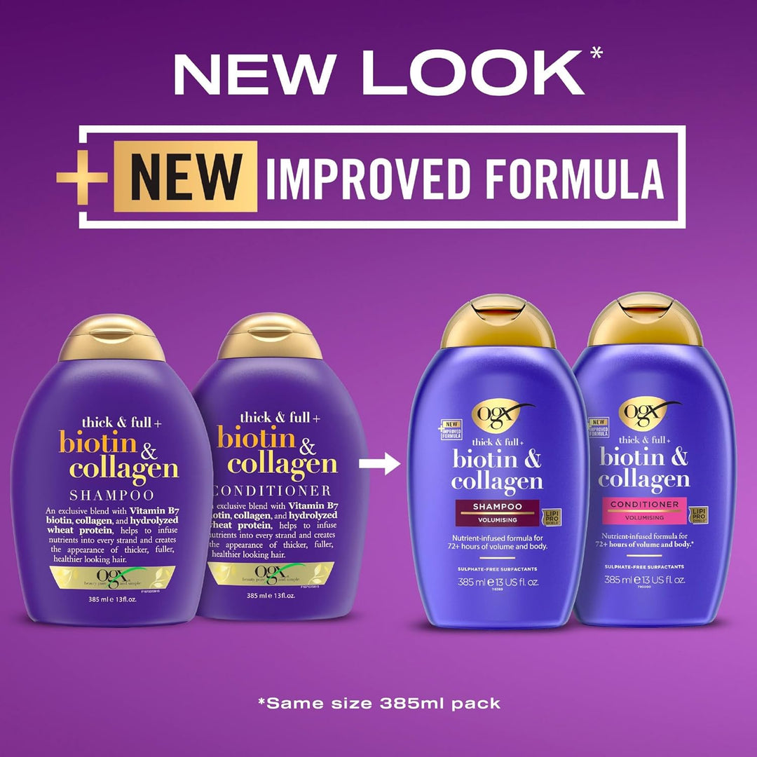 OGX Biotin & Collagen Volumising Shampoo 385ml | For Fine, Flat Hair | Sulfate-Free Surfactants