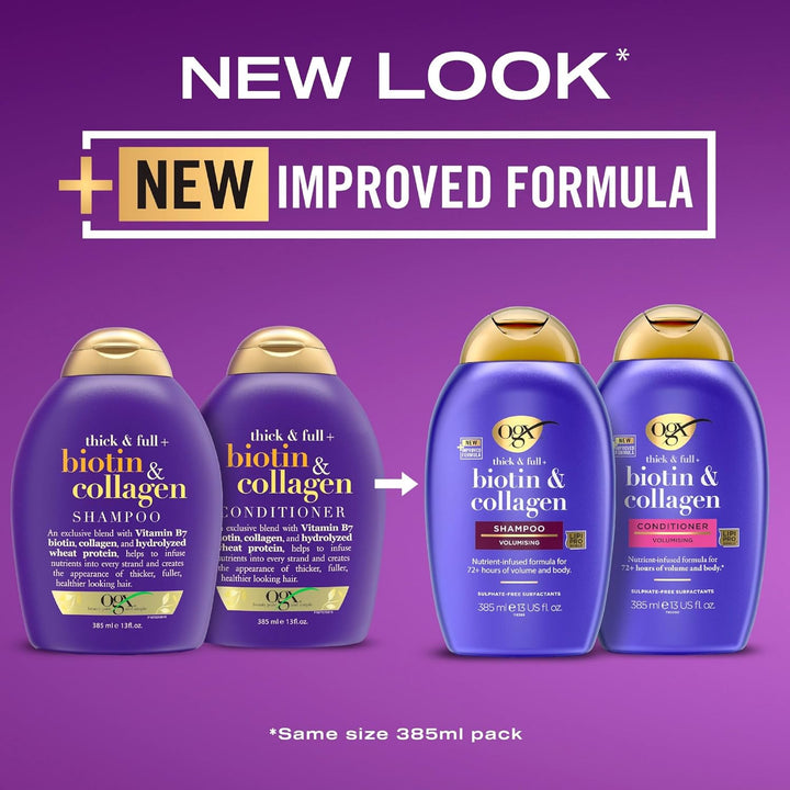 OGX Biotin & Collagen Volumising Shampoo 385ml | For Fine, Flat Hair | Sulfate-Free Surfactants