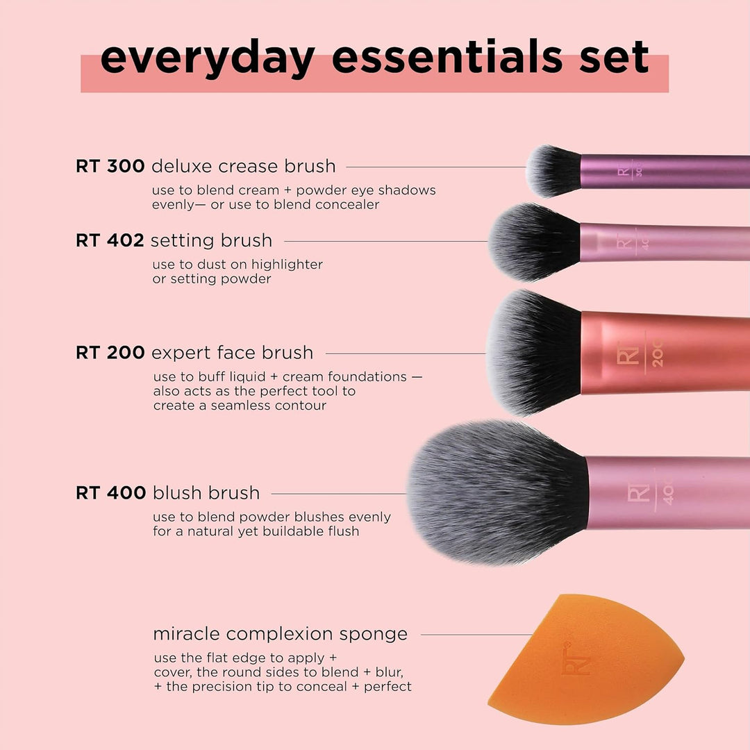 Real Techniques Everyday Essentials + Makeup Sponge Kit – 5 Piece Set