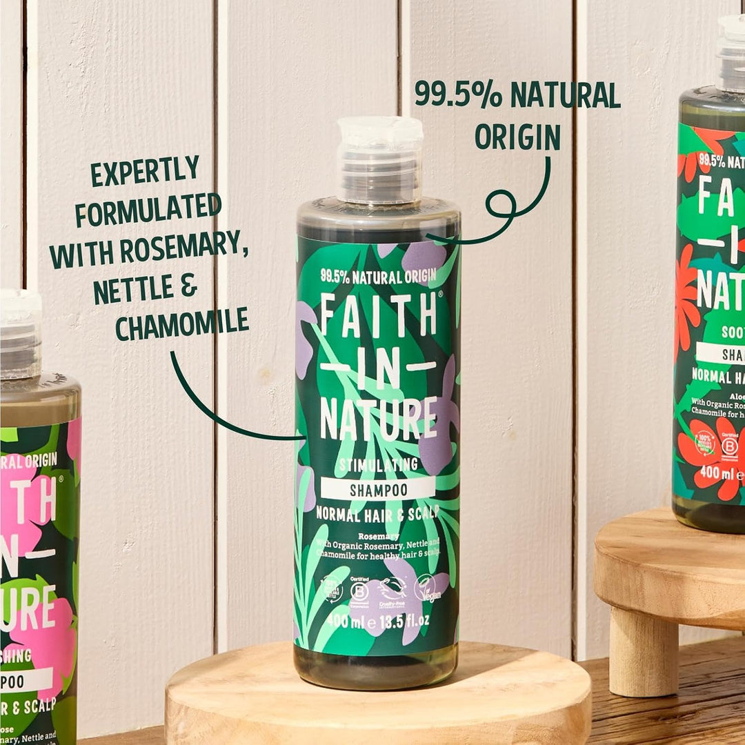 Faith In Nature Natural Rosemary Shampoo 400ml | Stimulating Formula for Normal Hair & Scalp Vegan • Cruelty-Free • SLS & Paraben Free